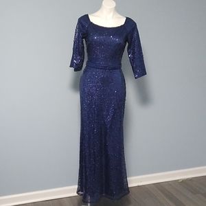 David Meister Blue Sequin Lace Gown size 4 NWOT